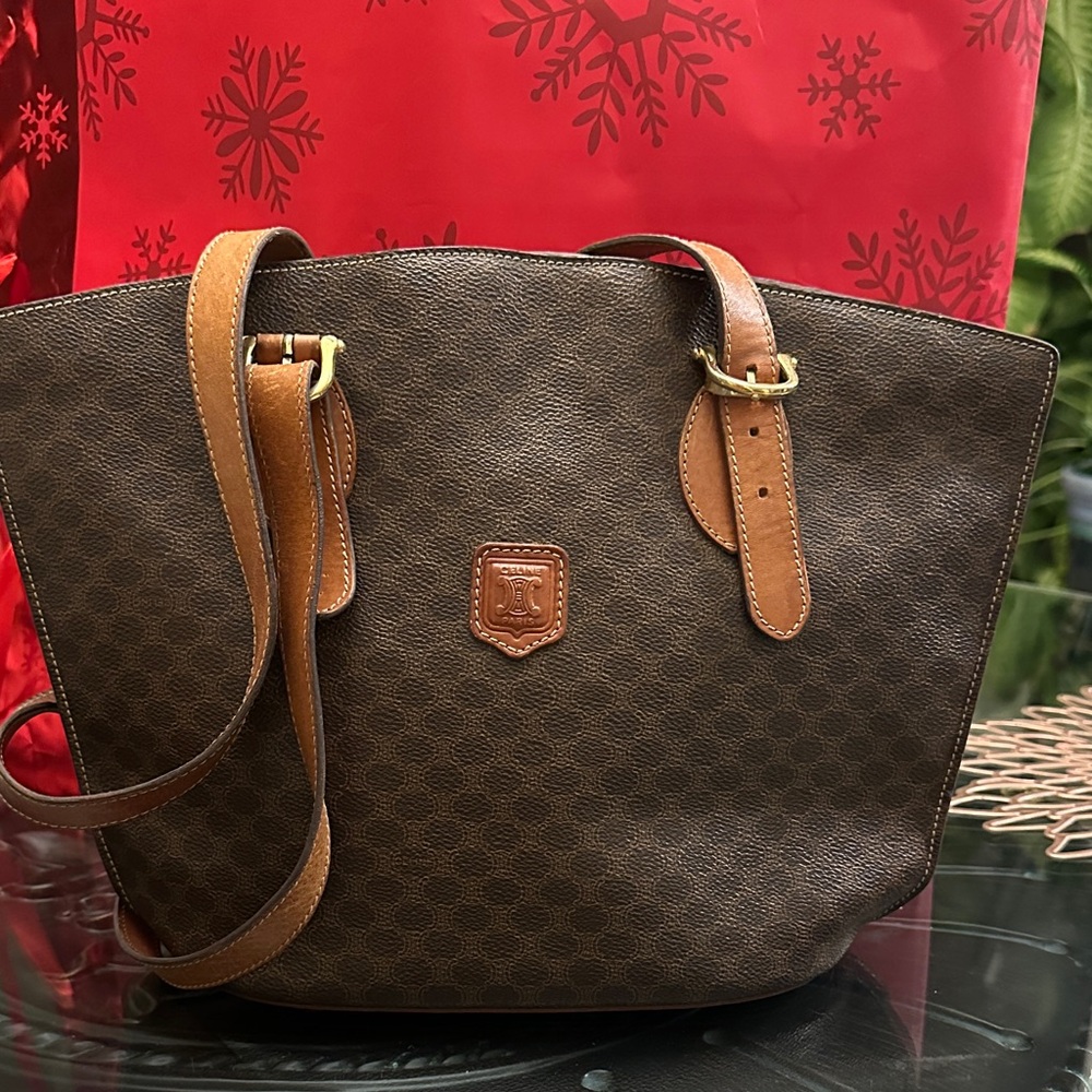 Celine Macadam Brown and Tan Leather Tote. Excellent condition!